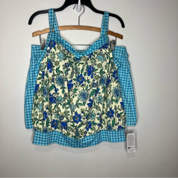 Lands’ End mix & match tankini set blue gingham checkered floral new size 16W - Picture 3 of 14